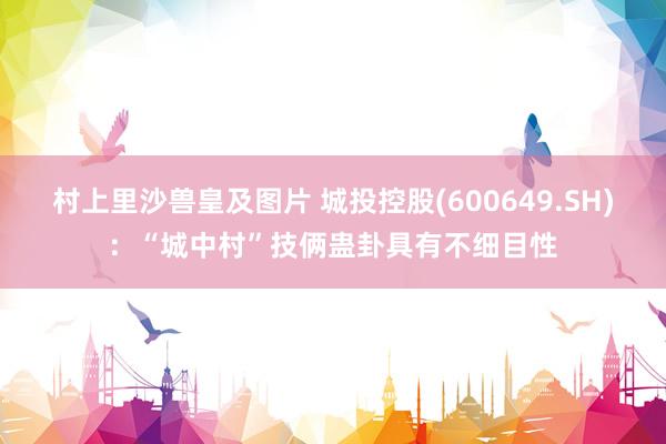 村上里沙兽皇及图片 城投控股(600649.SH)：“城中村”技俩蛊卦具有不细目性