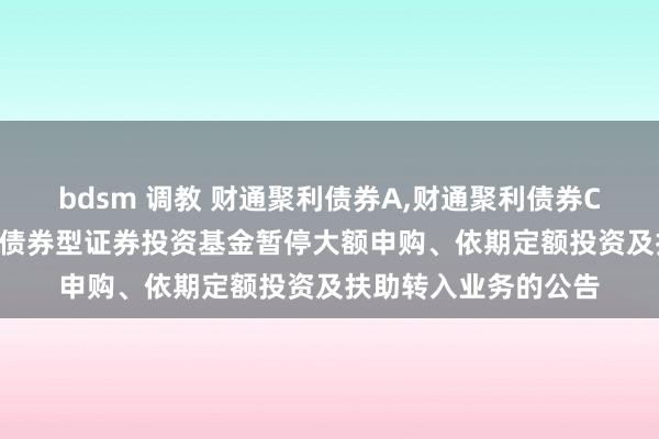 bdsm 调教 财通聚利债券A,财通聚利债券C: 对于财通聚利纯债债券型证券投资基金暂停大额申购、依期定额投资及扶助转入业务的公告