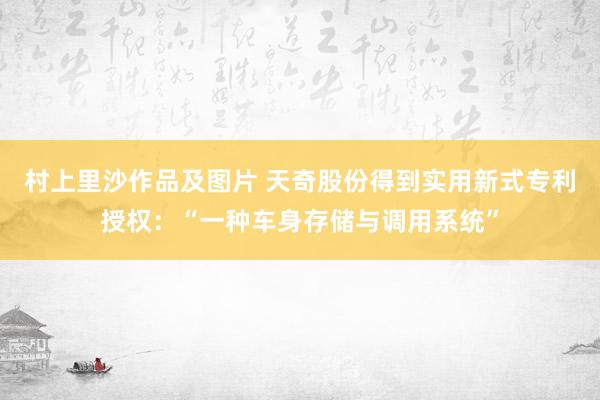 村上里沙作品及图片 天奇股份得到实用新式专利授权：“一种车身存储与调用系统”