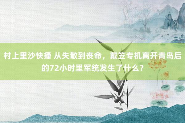 村上里沙快播 从失散到丧命，戴笠专机离开青岛后的72小时里军统发生了什么？