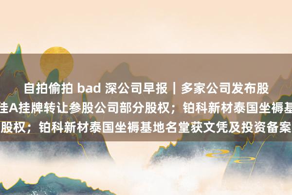 自拍偷拍 bad 深公司早报｜多家公司发布股价极度波动公告；深康佳A挂牌转让参股公司部分股权；铂科新材泰国坐褥基地名堂获文凭及投资备案