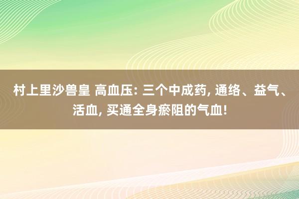 村上里沙兽皇 高血压: 三个中成药， 通络、益气、活血， 买通全身瘀阻的气血!