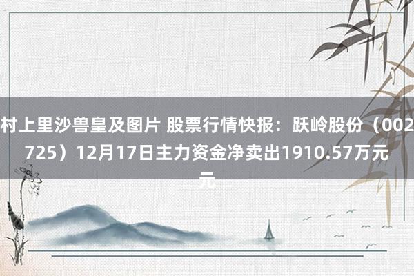 村上里沙兽皇及图片 股票行情快报：跃岭股份（002725）12月17日主力资金净卖出1910.57万元