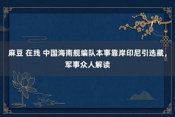 麻豆 在线 中国海南舰编队本事靠岸印尼引选藏，军事众人解读
