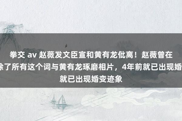 拳交 av 赵薇发文臣宣和黄有龙仳离！赵薇曾在Ins删除了所有这个词与黄有龙琢磨相片，4年前就已出现婚变迹象