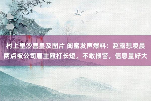 村上里沙兽皇及图片 闺蜜发声爆料：赵露想凌晨两点被公司雇主殴打长短，不敢报警，信息量好大