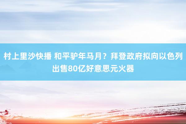 村上里沙快播 和平驴年马月？拜登政府拟向以色列出售80亿好意思元火器