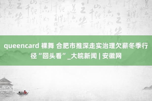 queencard 裸舞 合肥市推深走实治理欠薪冬季行径“回头看”_大皖新闻 | 安徽网