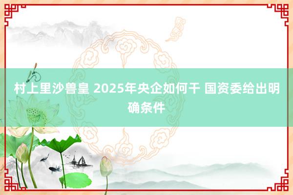 村上里沙兽皇 2025年央企如何干 国资委给出明确条件