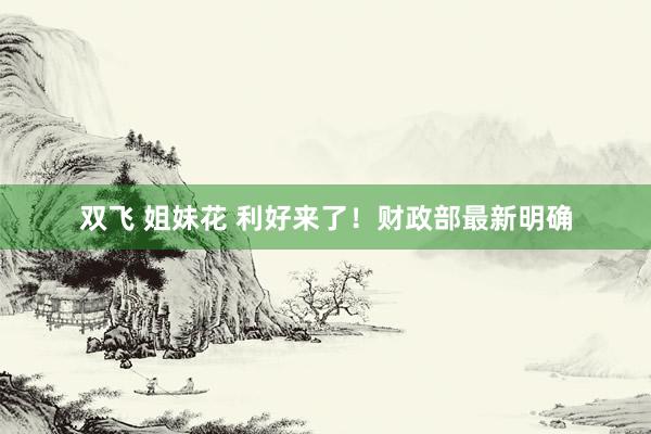 双飞 姐妹花 利好来了！财政部最新明确