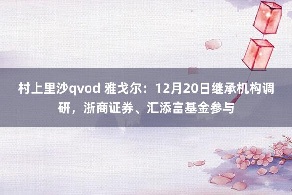 村上里沙qvod 雅戈尔：12月20日继承机构调研，浙商证券、汇添富基金参与