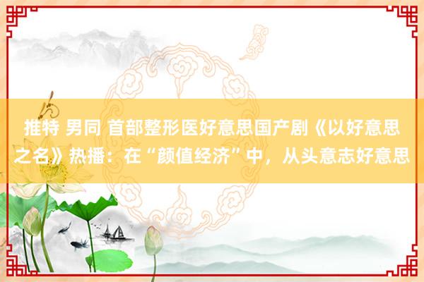 推特 男同 首部整形医好意思国产剧《以好意思之名》热播：在“颜值经济”中，从头意志好意思