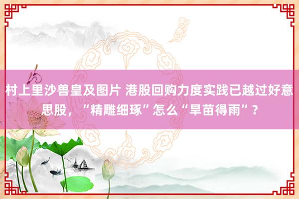 村上里沙兽皇及图片 港股回购力度实践已越过好意思股，“精雕细琢”怎么“旱苗得雨”？